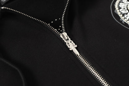 Chrome Hearts Rhinestone Horseshoe Hoodie - Black Gothic Streetwear Sweatshirt 2601