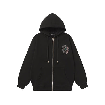Chrome Hearts Colorful Rhinestone Hoodie - Black Gothic Street Sweatshirt 2608