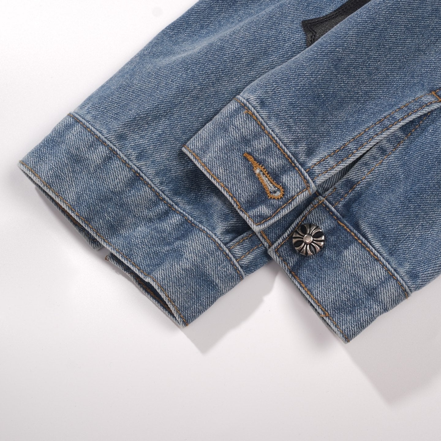 Chrome Hearts Patchwork Denim Jacket - Vintage Blue Gothic Street Jacket 0789